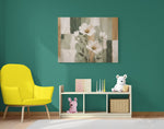 Abstracte Kunst Witte Bloemen Canvas Schilderij 100x75 cm