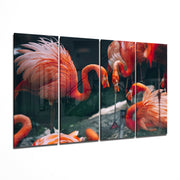 Flamingos 4 Pieces Mega Glass Wall Art (150x92 cm)