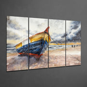 Abondened Boat 4 Pieces Mega Glass Wall Art (150x92 cm)