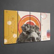 Thoughts of the Statue 4 Pieces Mega Glass Wall Art (150x92 cm)