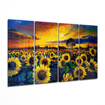 Sunflowers 4 Pieces Mega Glass Wall Art (150x92 cm)