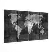 World Map 4 Pieces Mega Glass Wall Art (150x92 cm)