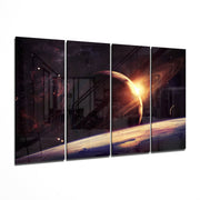 Sunset at the Space 4 Pieces Mega Glass Wall Art (150x92 cm)