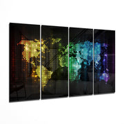 World Map 4 Pieces Mega Glass Wall Art (150x92 cm)