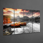 Sunset and Boats 4 Pieces Mega Glass Wall Art (150x92 cm)