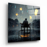Vierkant Glasschilderij ster regen Glasschilderij | Designer collectie