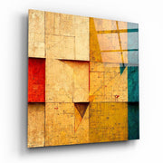Vierkant Glasschilderij Sand Block Grid Teal Accent Wall Glasschilderij