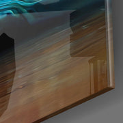 Turquoise Lotusmeditatie op Goud – Vierkant Glasschilderij