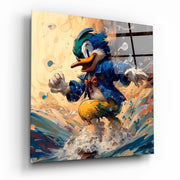 Vierkant Glasschilderij Surfing Duck Glasschilderij | Designer collectie