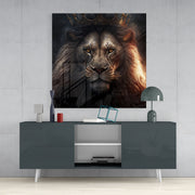 Proud Savanna Lion Glass Wall Art || Designer Collection