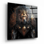 Vierkant Glasschilderij Proud Savanna leeuw Glasschilderij | Designer collectie