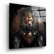 Vierkant Glasschilderij Proud Savanna leeuw Glasschilderij | Designer collectie