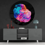 Neonroze-blauwe vloeibare golf – Rond Glasschilderij
