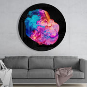 Neonroze-blauwe vloeibare golf – Rond Glasschilderij