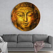 Gouden Boeddhahoofd – Rond Glasschilderij