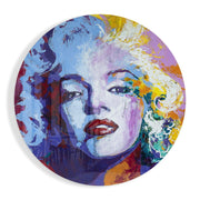 Blauwpaarse blonde vrouw in cirkel – Rond Glasschilderij