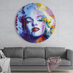 Blauwpaarse blonde vrouw in cirkel – Rond Glasschilderij