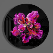 Magenta abstracte bloei – Rond Glasschilderij