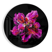 Magenta abstracte bloei – Rond Glasschilderij
