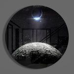 Maanverduistering met kraters – Rond Glasschilderij