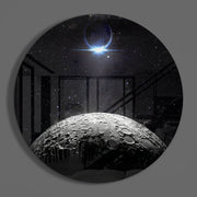 Maanverduistering met kraters – Rond Glasschilderij
