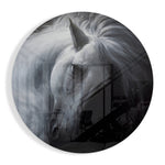 Buigend wit paard – Rond Glasschilderij