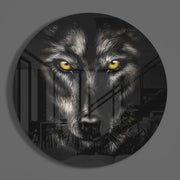 Wolf met gloeiende ogen – Rond Glasschilderij