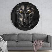 Wolf met gloeiende ogen – Rond Glasschilderij