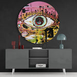Roze graffiti-oog met krabbellijnen – Rond Glasschilderij