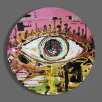Roze graffiti-oog met krabbellijnen – Rond Glasschilderij