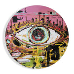 Roze graffiti-oog met krabbellijnen – Rond Glasschilderij