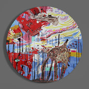 Speelse giraffe in graffitistijl – Rond Glasschilderij