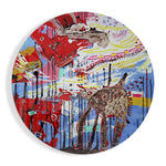 Speelse giraffe in graffitistijl – Rond Glasschilderij