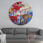 Speelse giraffe in graffitistijl – Rond Glasschilderij