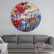 Speelse giraffe in graffitistijl – Rond Glasschilderij