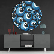 Blauw boze-oog kralenpatroon – Rond Glasschilderij