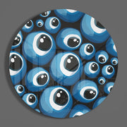 Blauw boze-oog kralenpatroon – Rond Glasschilderij