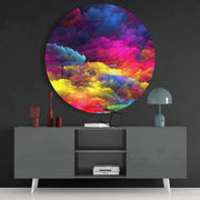 Regenboogveer met wolk – Rond Glasschilderij