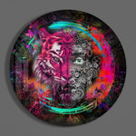Magenta tijger met tandwielen – Rond Glasschilderij