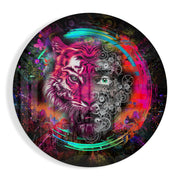 Magenta tijger met tandwielen – Rond Glasschilderij
