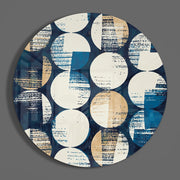 Collage van verweerde blauwe stippen – Rond Glasschilderij