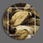 Gouden sepia bladeren in een cirkel – Rond Glasschilderij