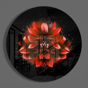 Rode spetters op een dahlia – Rond Glasschilderij