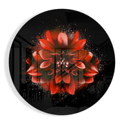 Rode spetters op een dahlia – Rond Glasschilderij