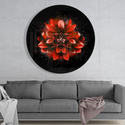 Rode spetters op een dahlia – Rond Glasschilderij