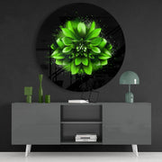 Groene spetters op een dahlia – Rond Glasschilderij