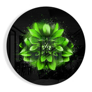 Groene spetters op een dahlia – Rond Glasschilderij