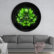 Groene spetters op een dahlia – Rond Glasschilderij