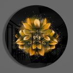Gouden spetters op een dahlia – Rond Glasschilderij