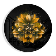 Gouden spetters op een dahlia – Rond Glasschilderij